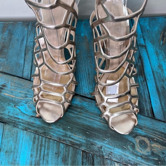 Schutz Juliana Gold High Heel Caged Open Dress Sandal Size 8 - Picture 12 of 16